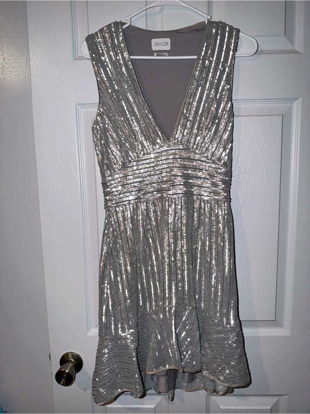 SAYLOR Silver Sequin V-Neck Mini Dress